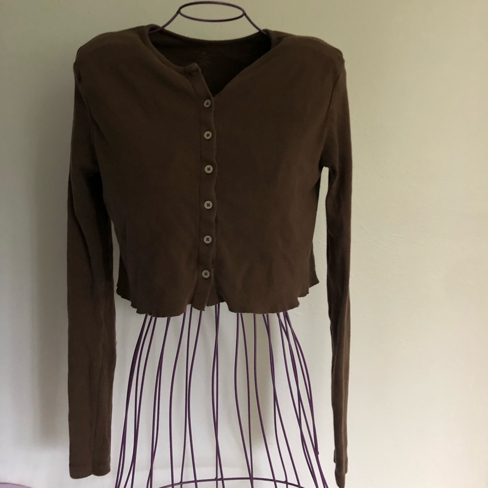 Brandy Melville John Galt Brown Veronica Top Cardigan Button Up